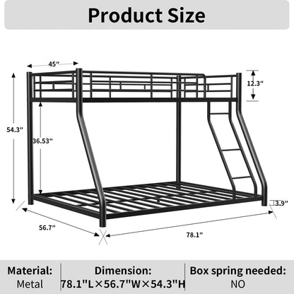 Sturdy Metal Bunk Bed With Ladder and Guardrail