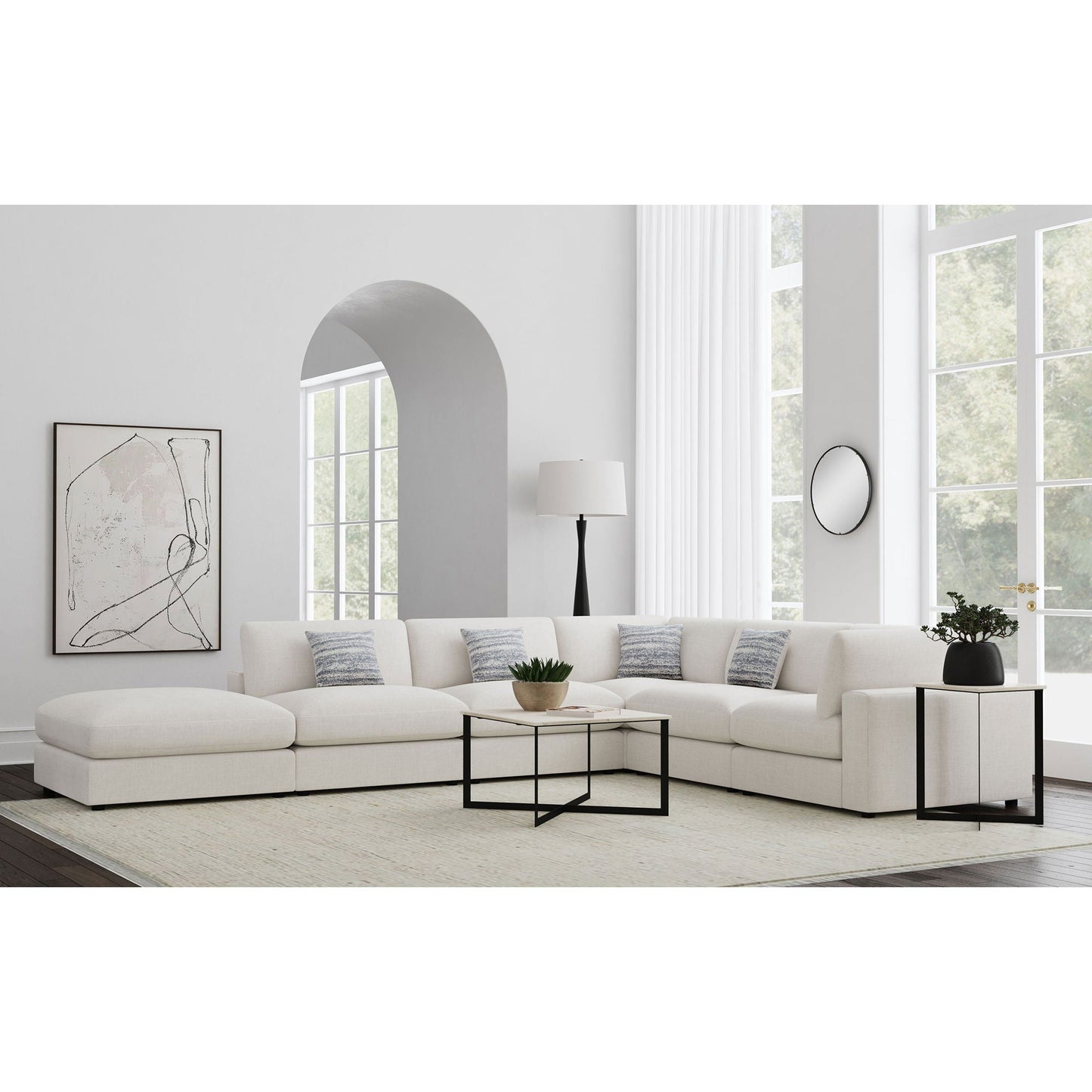 Rhette Upholstered Sectional, 2-piece L-shaped cream fabric living room set by HouseOfZazla on Tampa Home & Garden Store