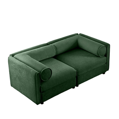Green velvet sofa with storage seat and cylindrical backrest by Unique Piece Furniture on Tampa Home & Garden Store