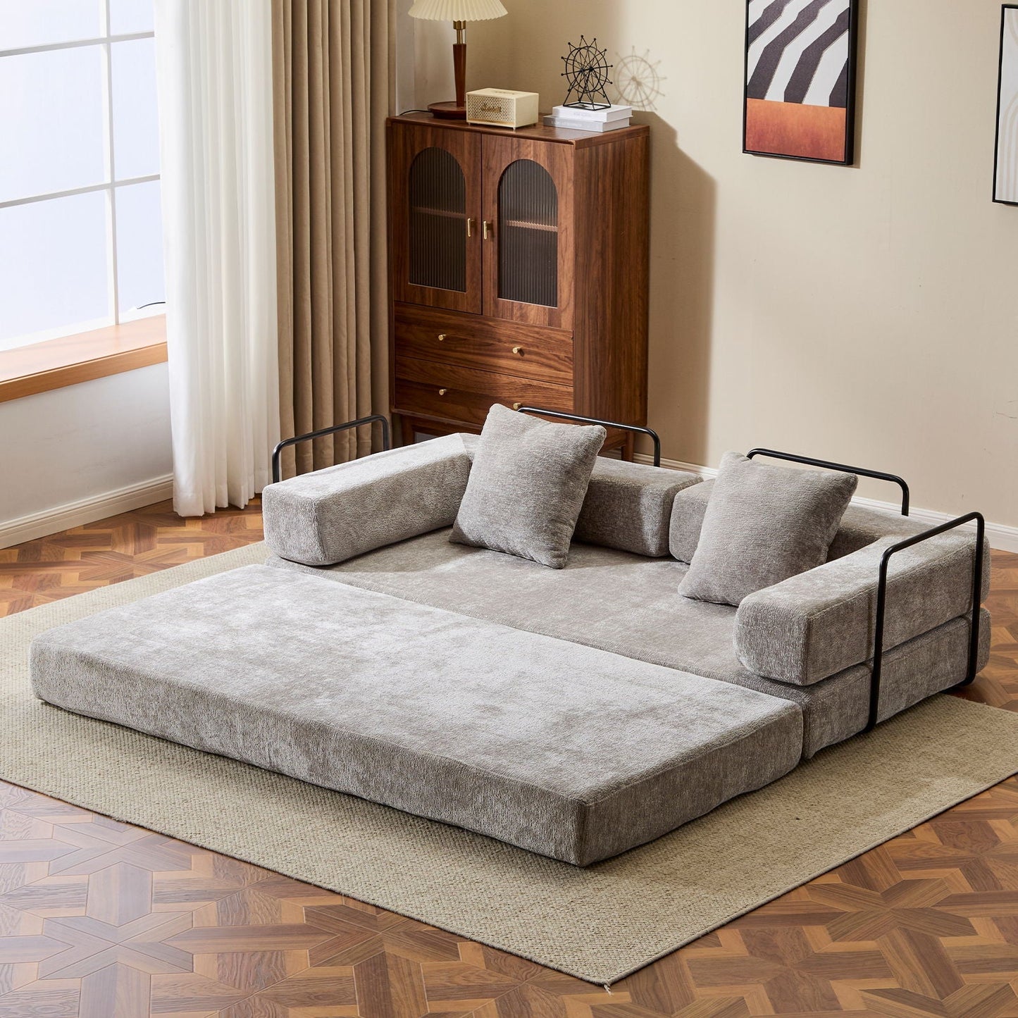 Compact Floor Sofa Bed With A Pillow And Frame