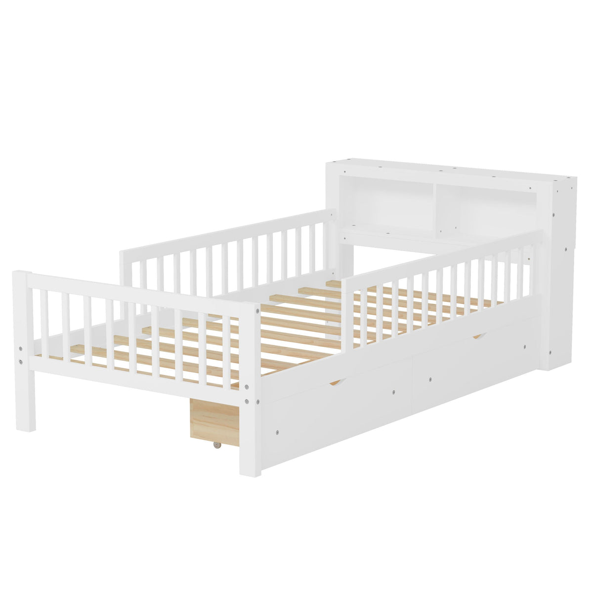 Bed with headboard storage rack 2 under-bed drawers 3 side guardrails for safety by HouseOfZazla on Tampa Home & Garden Store