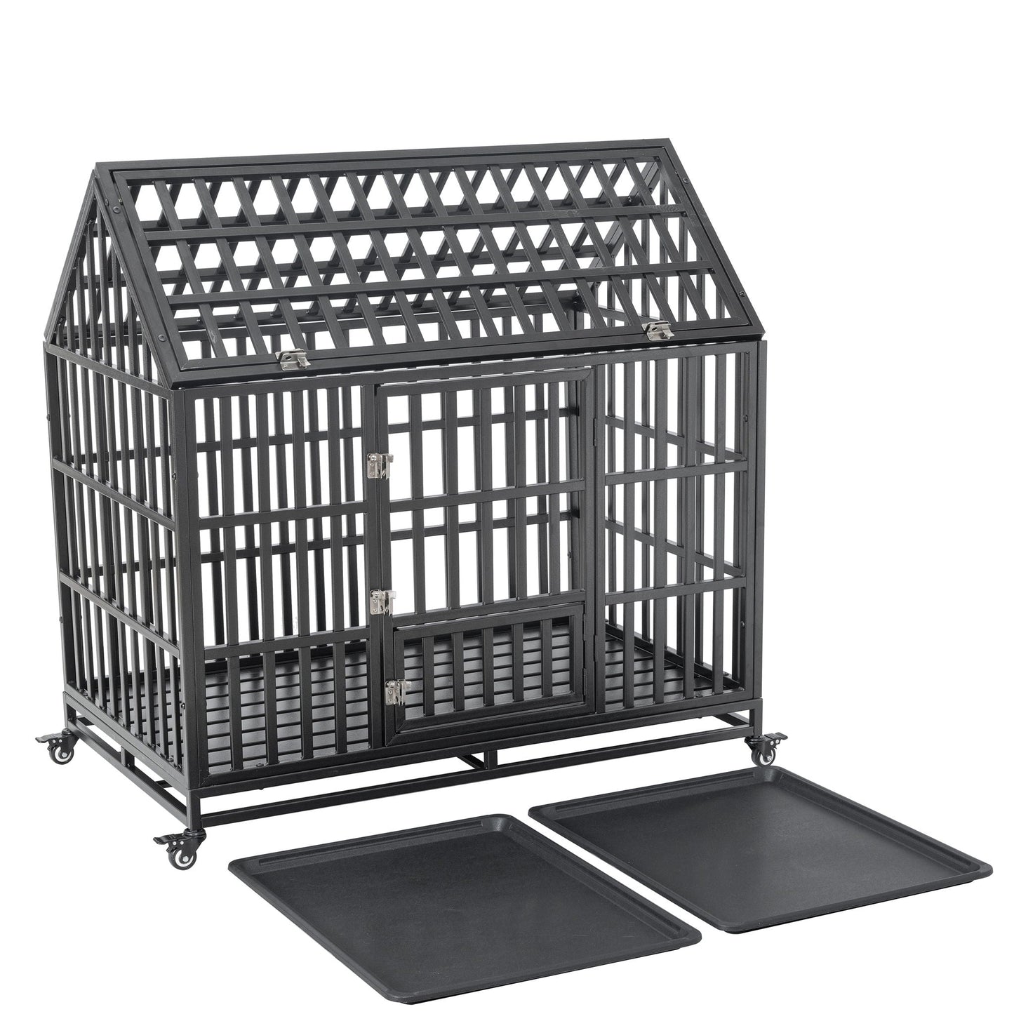Heavy Duty Dog Crate with Lockable Wheels black metal frame by HouseOfZazla on Tampa Home & Garden Store