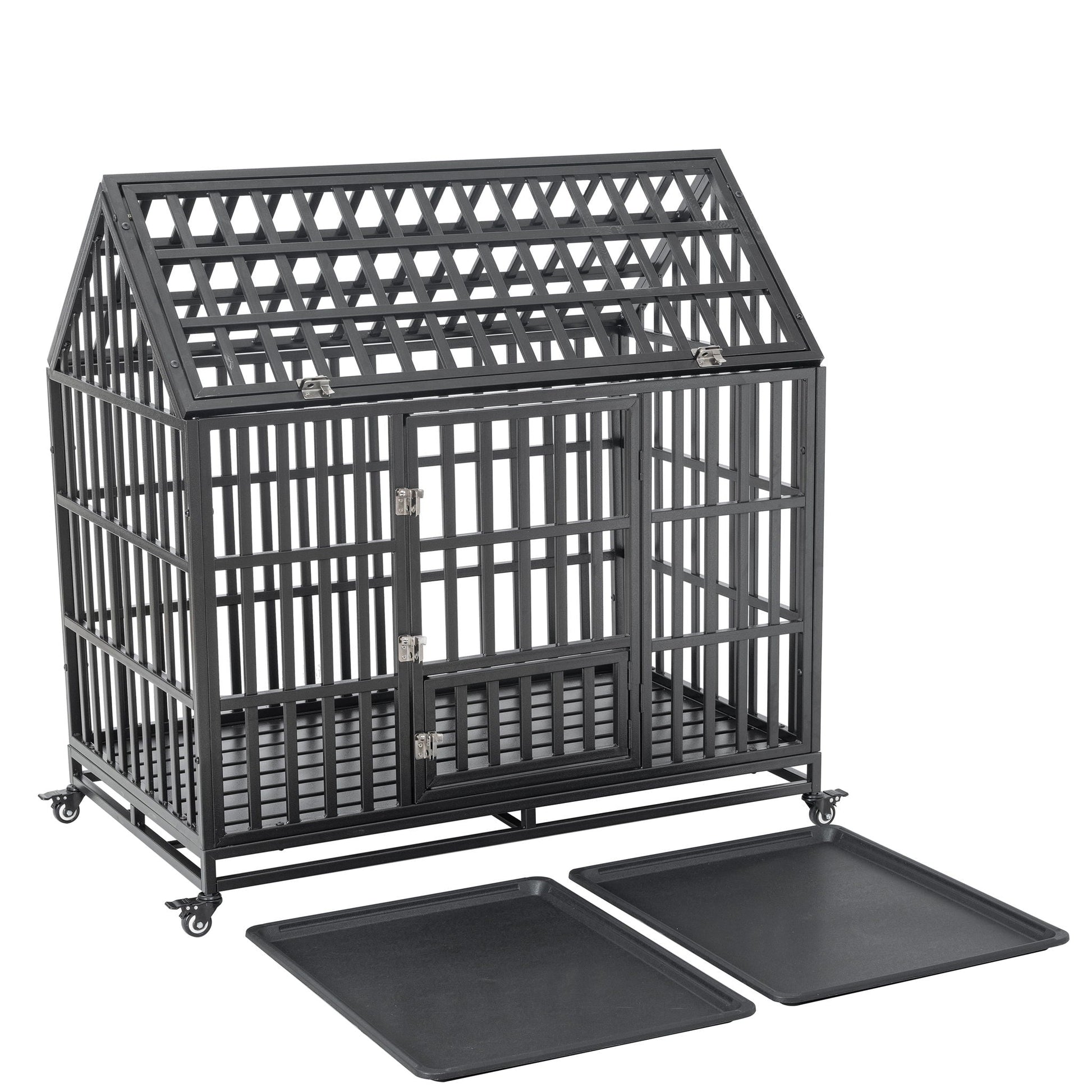 Heavy Duty Dog Crate with Lockable Wheels black metal frame by HouseOfZazla on Tampa Home & Garden Store