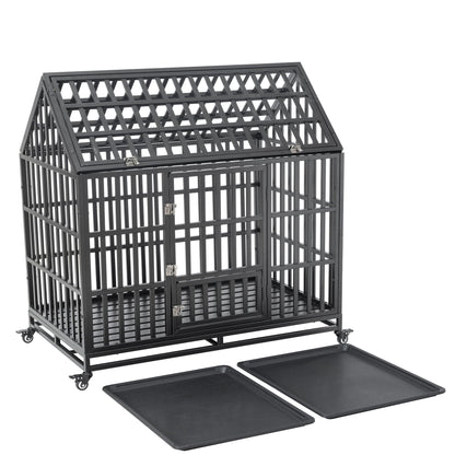 Heavy Duty Dog Crate with Lockable Wheels black metal frame by HouseOfZazla on Tampa Home & Garden Store