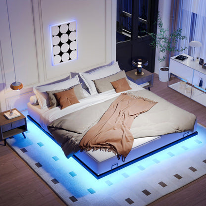Modern Floating Bed Frame with LED Lights