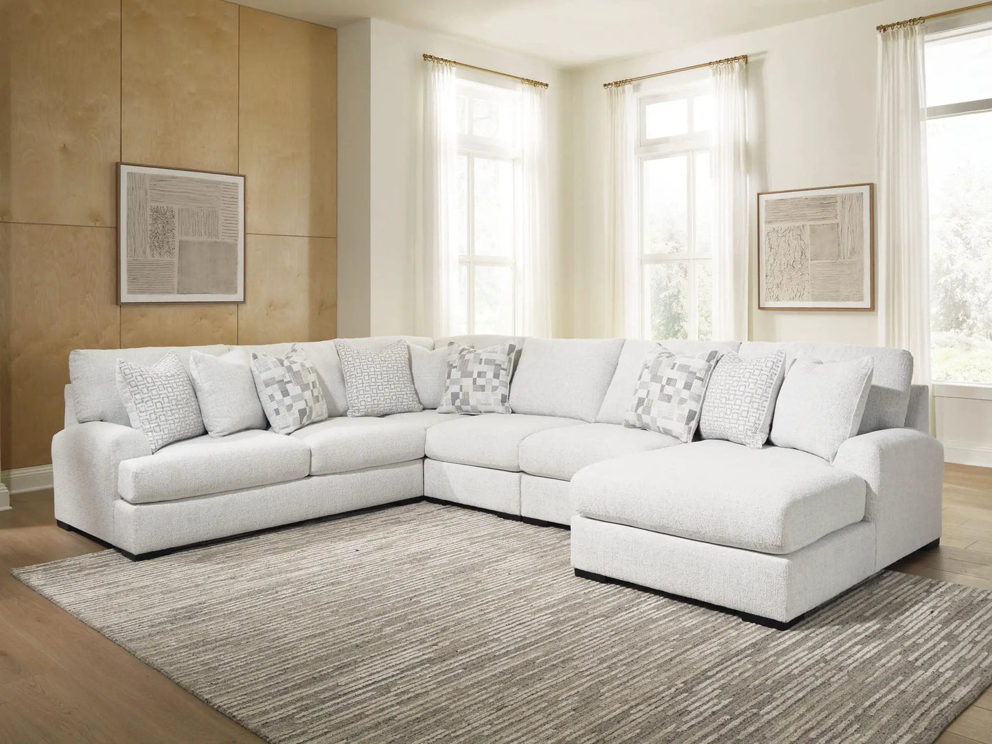 Misty-Lakes Sectional, light gray L-shaped sofa by Unique Piece Furniture in bright living room on Tampa Home & Garden Store
