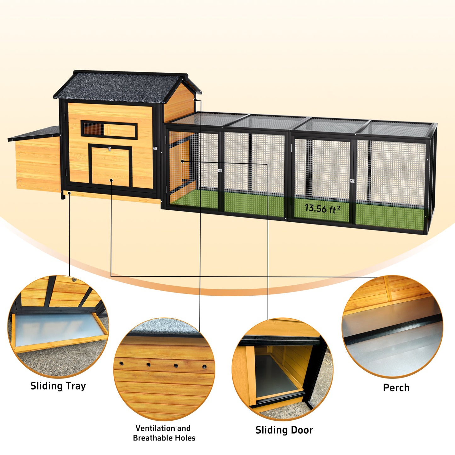 Wooden Chicken Coop and Large Outdoor Run Space