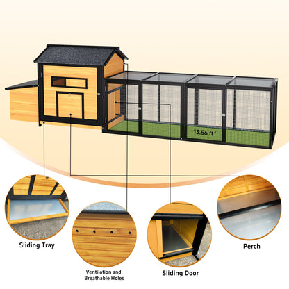Wooden Chicken Coop and Large Outdoor Run Space
