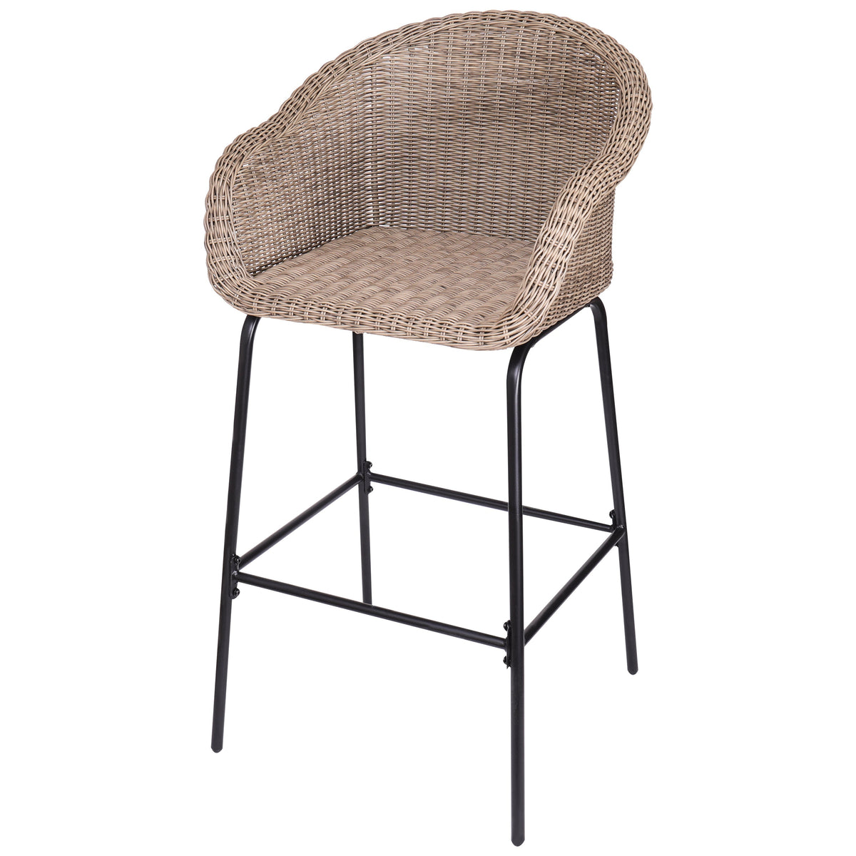 Ladd Outdoor Metal Wicker Barstools set of 2 with tan wicker and black metal legs HouseOfZazla on Tampa Home & Garden Store
