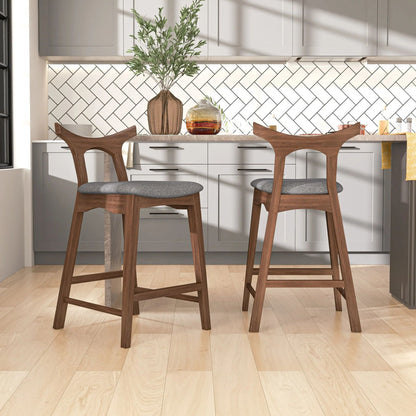 Upholstered square bar chairs set of 2 with gray fabric seats and solid wood frames on Tampa Home & Garden Store
