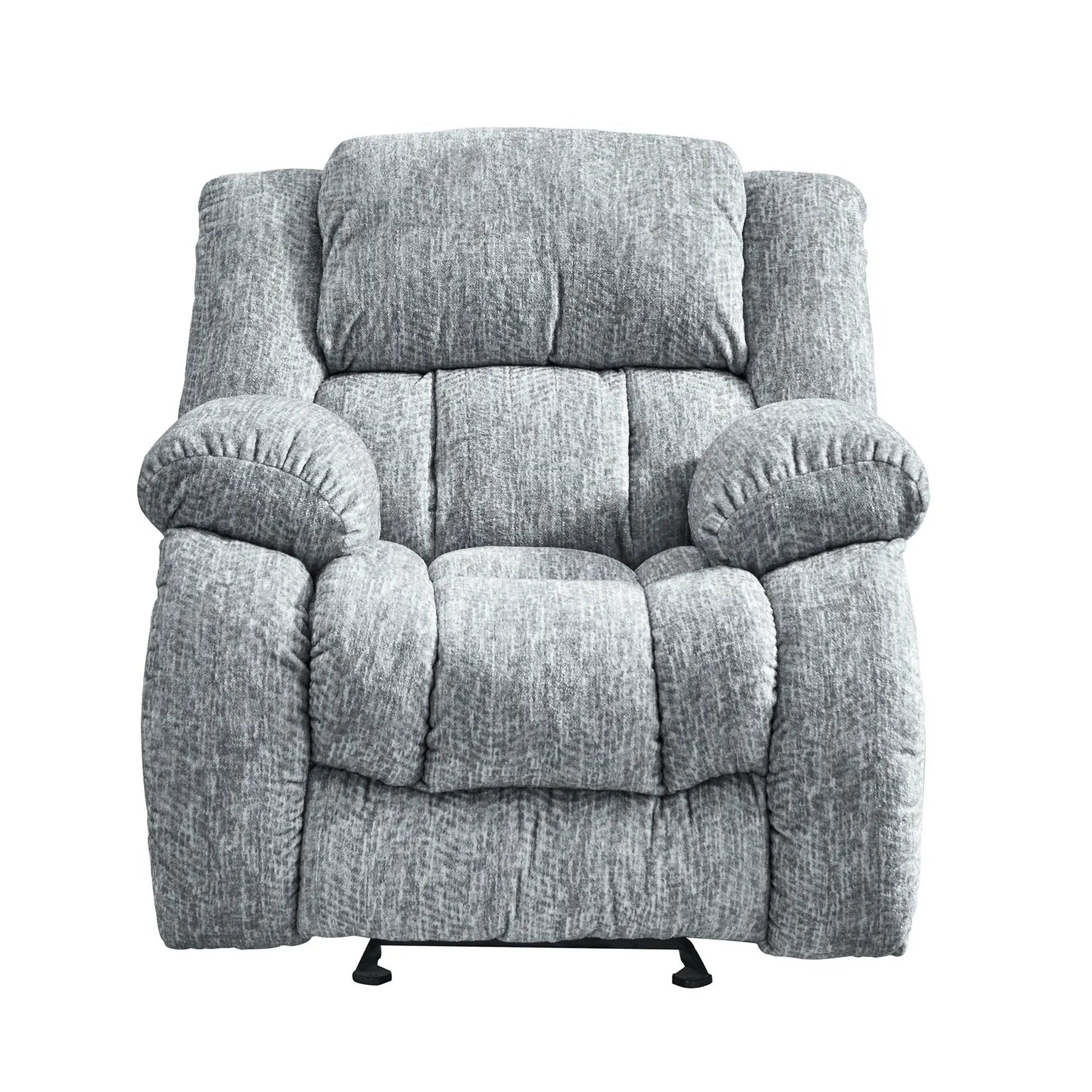 Stonic Design Reclining 3-Piece Living Set gray textured upholstery on black metal base on Tampa Home & Garden Store
