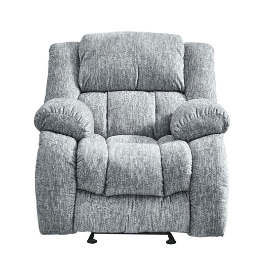 Stonic Glider Recliner by HouseOfZazla in gray textured fabric with cushioned arms and metal base on Tampa Home & Garden Store
