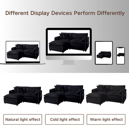 Modern Comfy Deep Seat Modular Sectional Sofa Cloud Couch With Ottoman black 6 units on Tampa Home & Garden Store