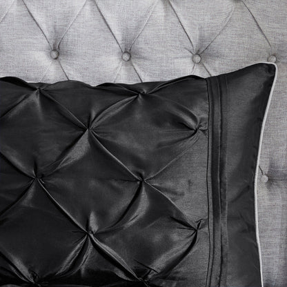 7 Piece Tufted Black Queen Comforter Set with diamond tufting and gray piping on Tampa Home & Garden Store