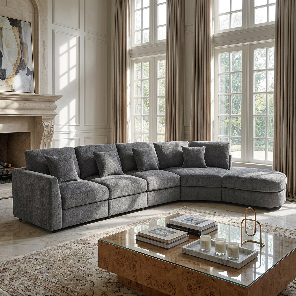 U_Style Modern 5-Seater Curved Modular Sectional Sofa by HouseOfZazla in grey fabric on Tampa Home & Garden Store