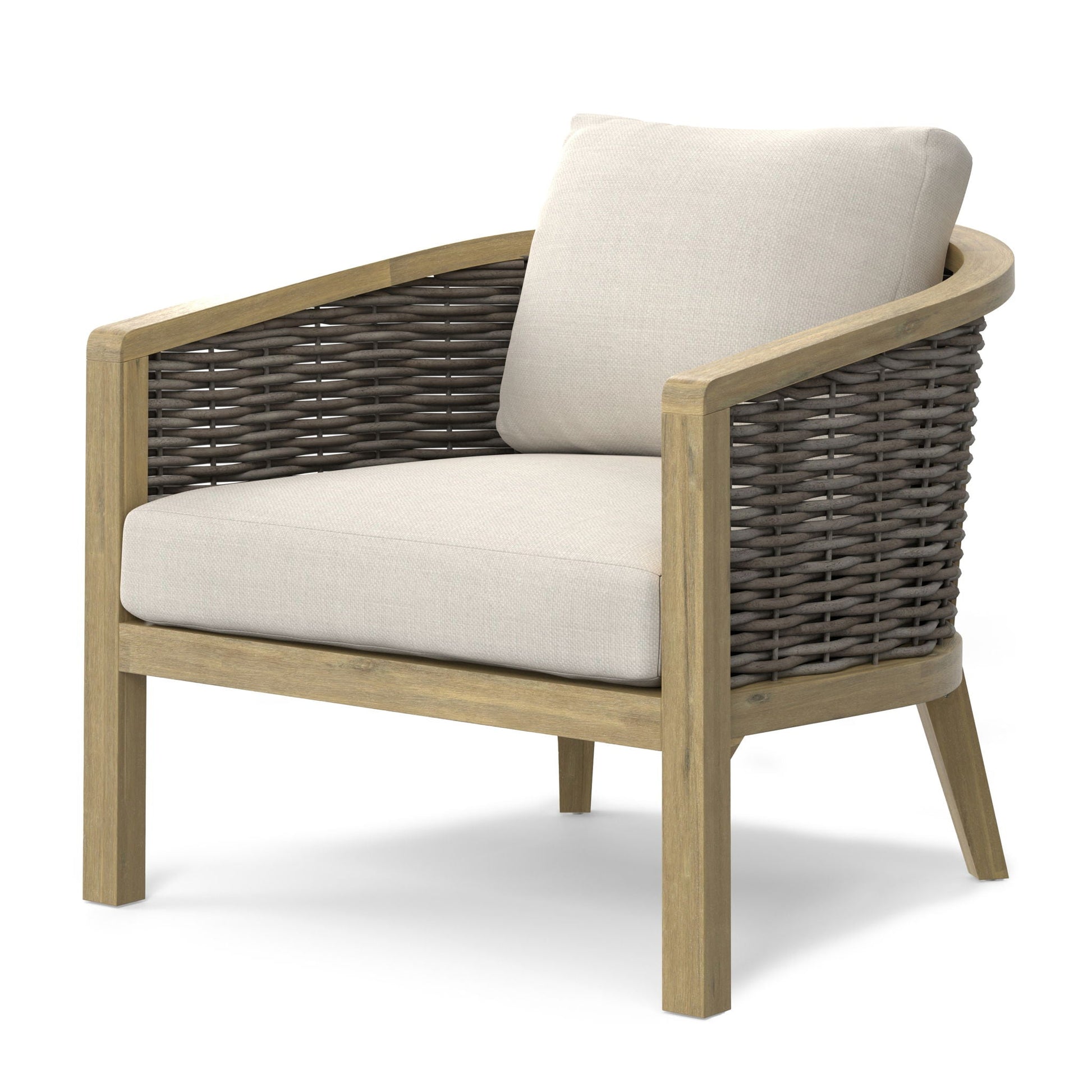 Parkside outdoor conversation chair set of 2 natural wood frame beige cushions on Tampa Home & Garden Store
