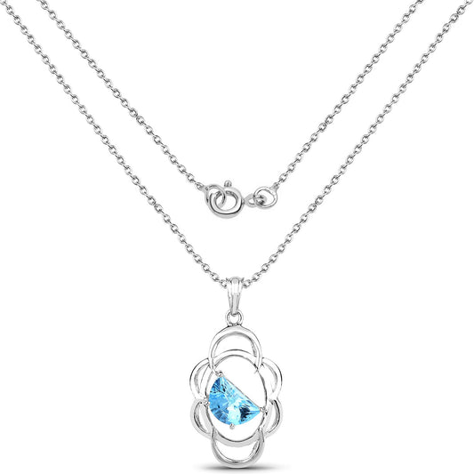 4.60ct Swiss Blue Topaz pendant in .925 Sterling Silver with halo on chain necklace on Tampa Home & Garden Store