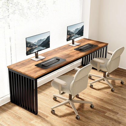Double computer desk for 2 with long workstation, dark gray frame and wood top on Tampa Home & Garden Store