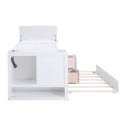 Daybed with storage arms and trundle with charging station in white wood by HouseOfZazla on Tampa Home & Garden Store