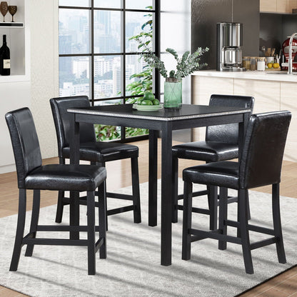 5-Piece Counter Height Dining Set: black square table with studded edge and four black chairs on Tampa Home & Garden Store