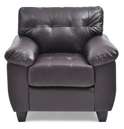Accent chair in dark brown leather with tufted back and cushioned arms on Tampa Home & Garden Store