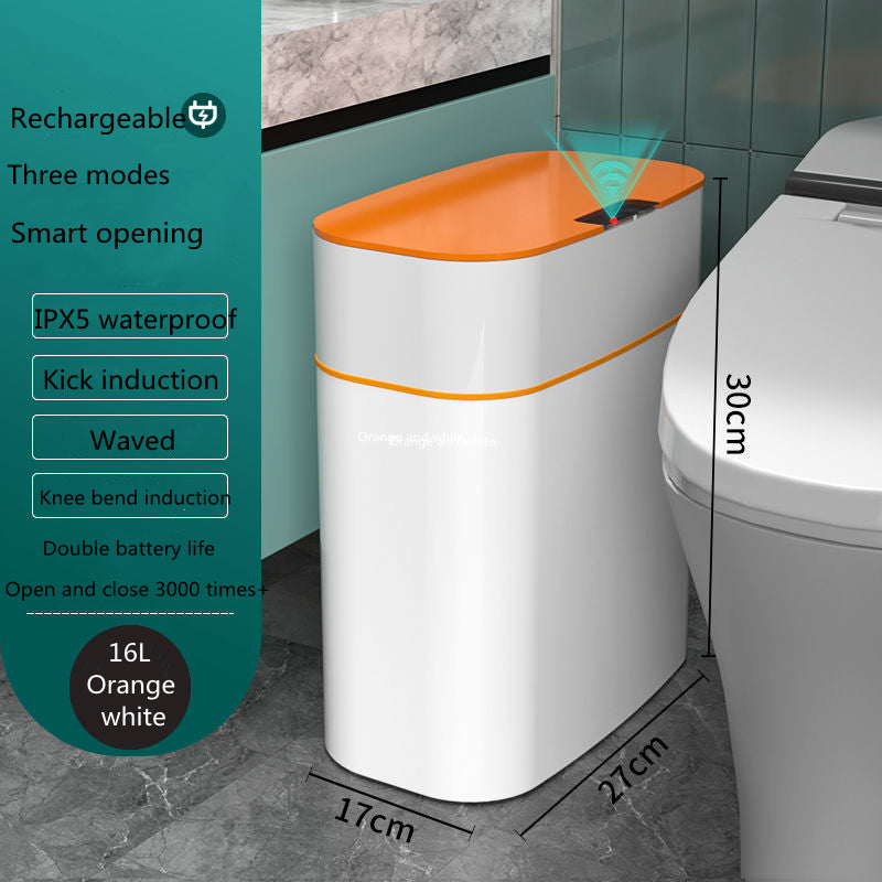 Perfecsy 16L smart trash can with orange lid and white body, compact kitchen/bathroom bin on Tampa Home & Garden Store