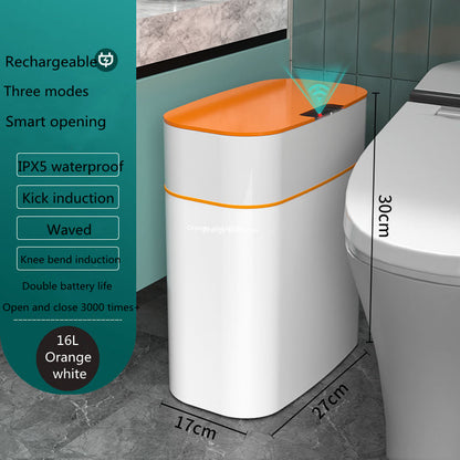 Perfecsy 16L smart trash can with orange lid and white body, compact kitchen/bathroom bin on Tampa Home & Garden Store