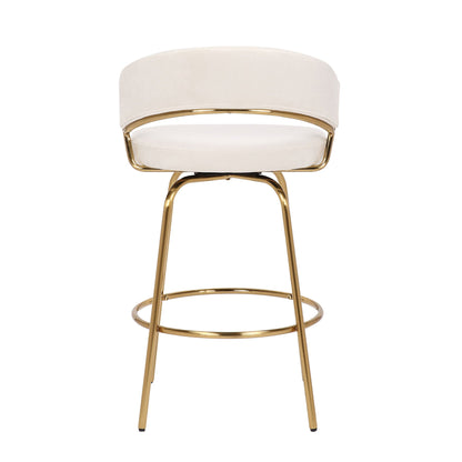 Glam fixed-height counter stool with swivel, cream seat, gold frame, set of 2 HouseOfZazla on Tampa Home & Garden Store