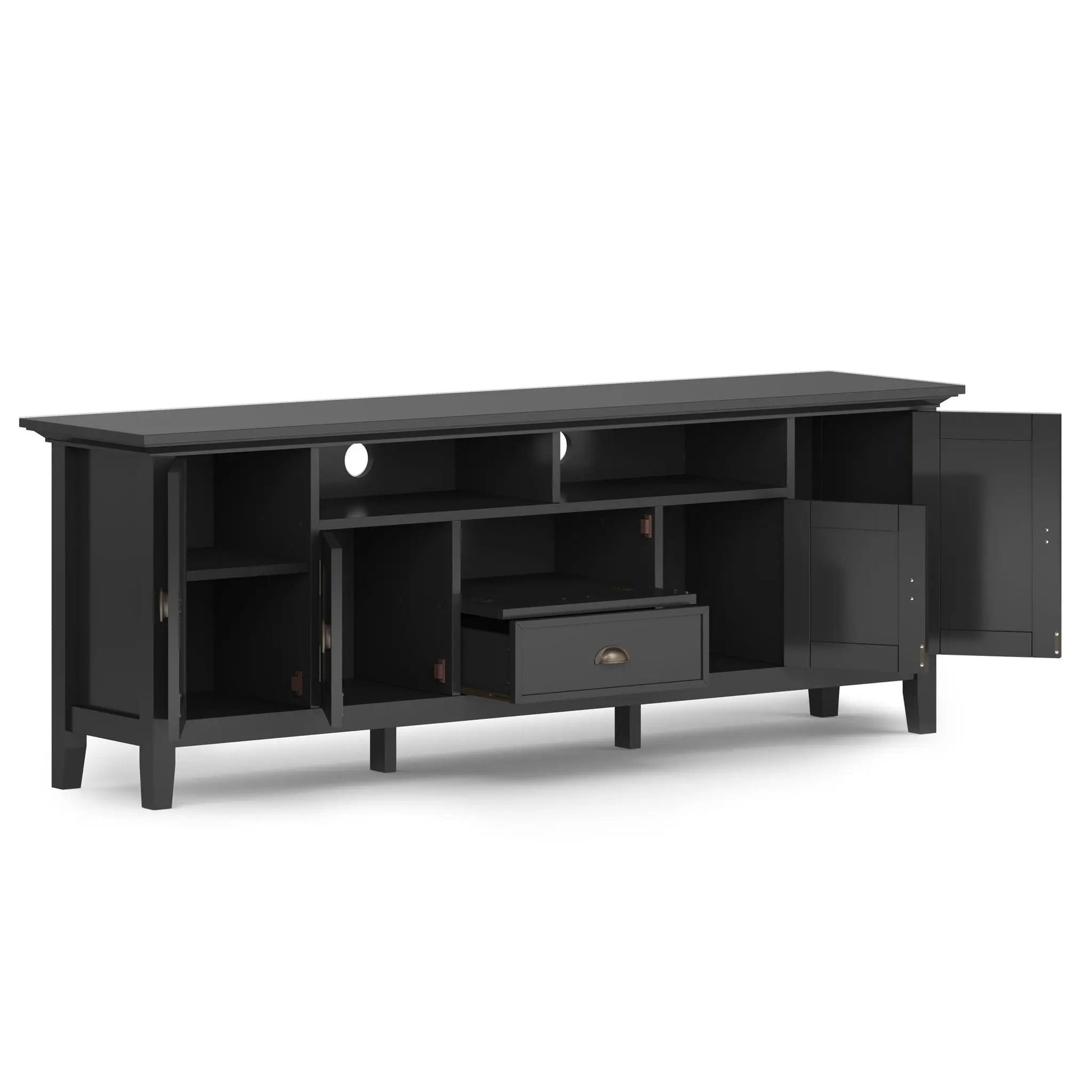 Redmond handcrafted TV media stand in dark charcoal with open cubbies and closed storage on Tampa Home & Garden Store