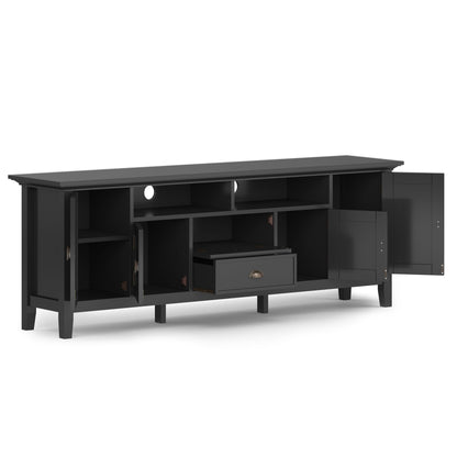 Handcrafted HouseOfZazla media stand with adjustable shelves, black finish and open cubbies on Tampa Home & Garden Store