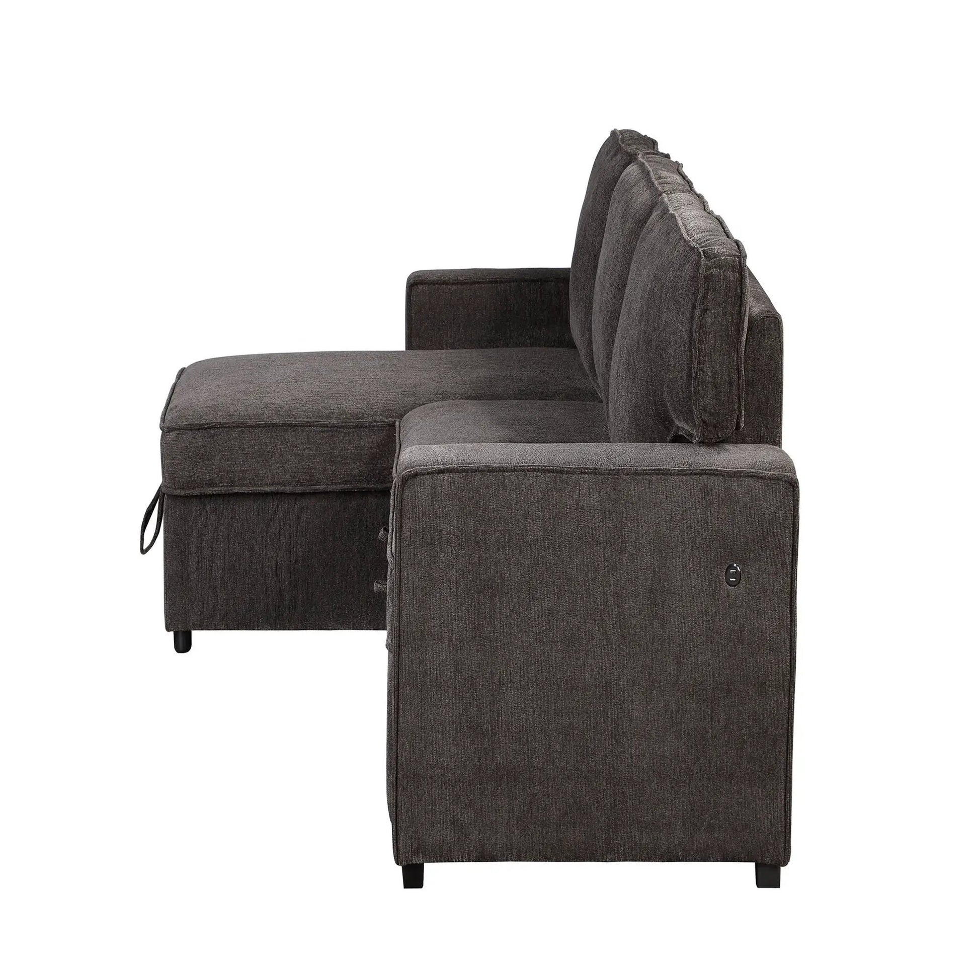 Territory pull-out sofa bed sleeper sectional in dark charcoal fabric on Tampa Home & Garden Store