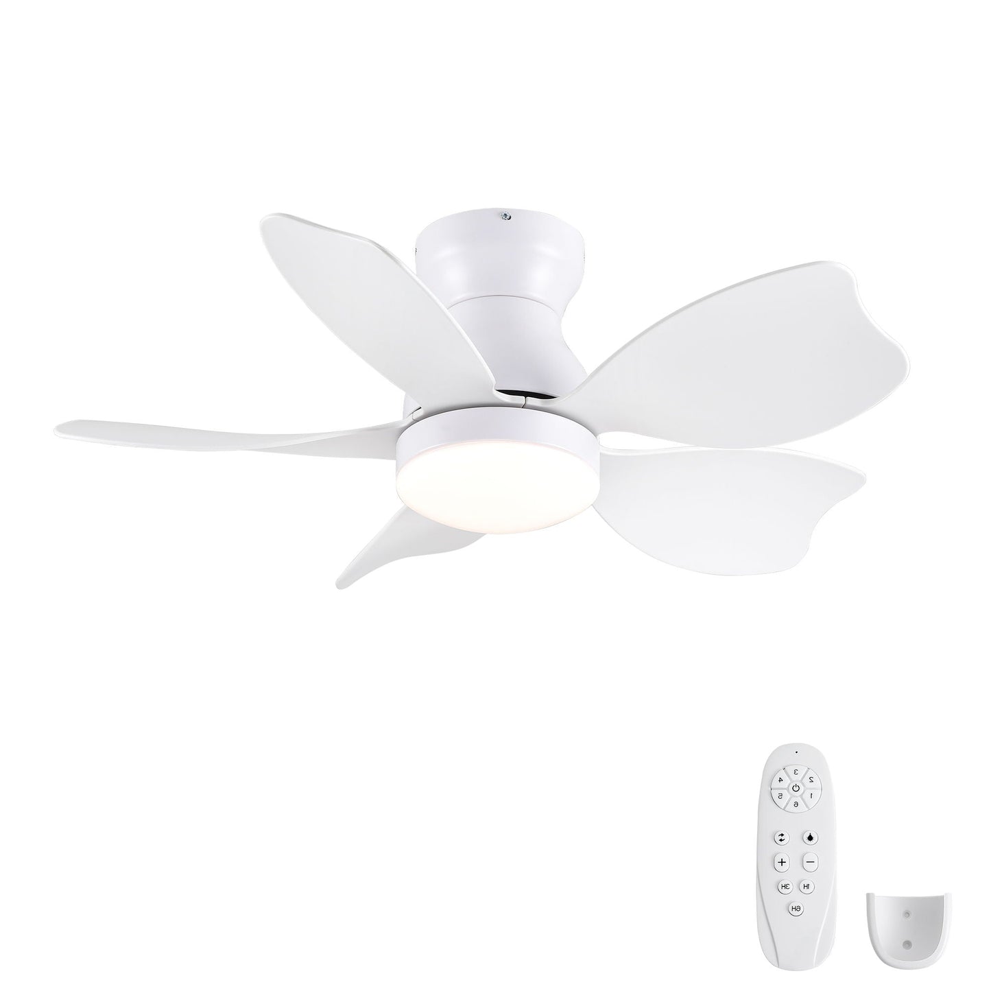 Low Profile Flush Mount Ceiling Fan With Light by HouseOfZazla, white blades, remote control on Tampa Home & Garden Store