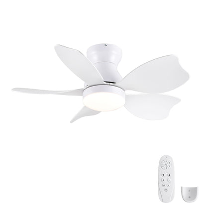 Low Profile Flush Mount Ceiling Fan With Light by HouseOfZazla, white blades, remote control on Tampa Home & Garden Store