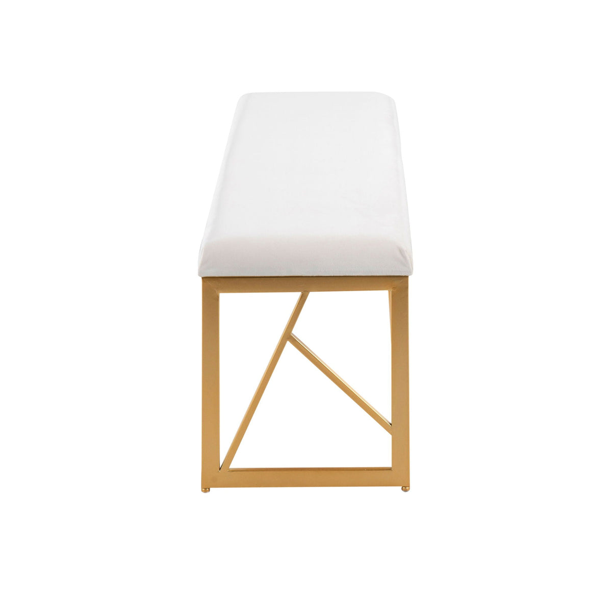 Glam Upholstered Bench White fabric with geometric gold metal frame by HouseOfZazla on Tampa Home & Garden Store