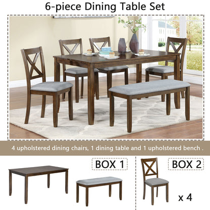 Six Piece Dining Set With A Bench And Four Chairs