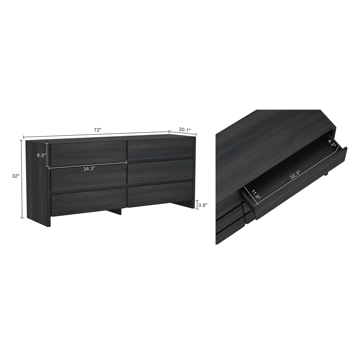 Double Wide Dresser with 6 Drawers in dark wood, modern minimalist design by HouseOfZazla on Tampa Home & Garden Store