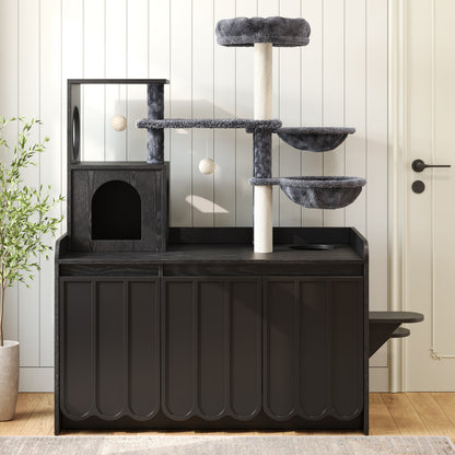 Cat Tree with Litter Box Enclosure and Sisal Scratching Post in dark gray on Tampa Home & Garden Store