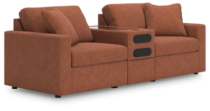 Modmax Sectional Spice rust orange fabric, stationary 2 seat with center console and cup holder on Tampa Home & Garden Store
