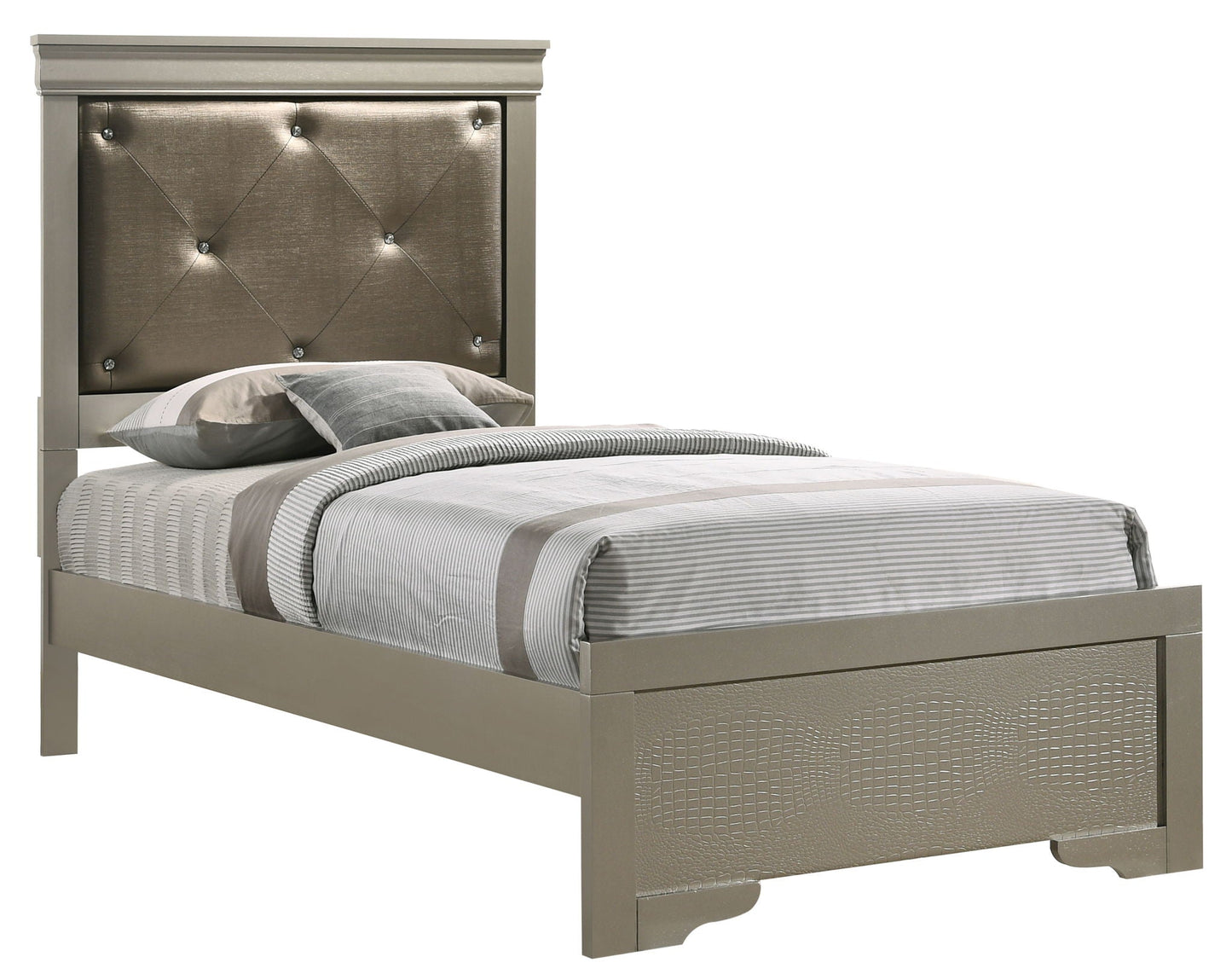 Lorana Jewel Tufted Bed Frame and Silver Finish