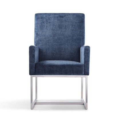 Element Dining Arm Chair HouseOfZazla, blue velvet upholstery, chrome metal base on Tampa Home & Garden Store