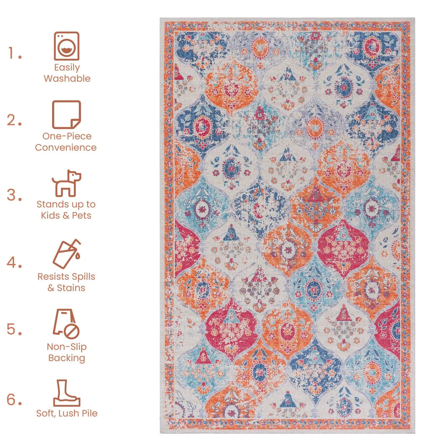Maval Stunning Washable Area Rug multicolor paisley medallion by Unique Piece Furniture on Tampa Home & Garden Store