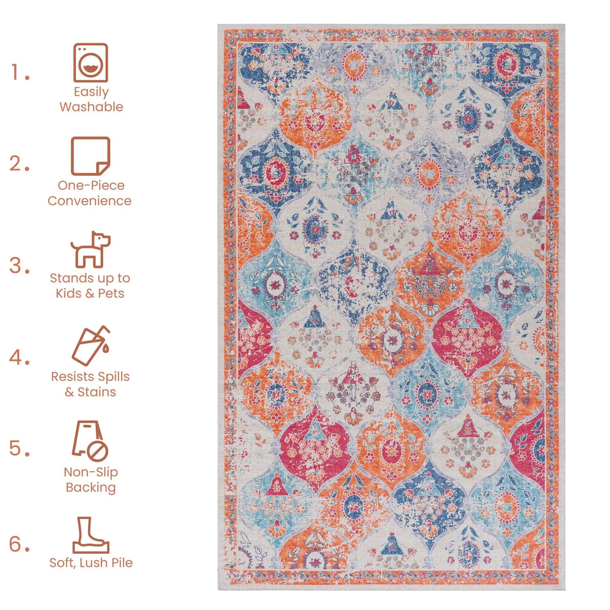 Maval Stunning Washable Area Rug multicolor paisley medallion by Unique Piece Furniture on Tampa Home & Garden Store
