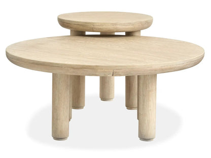 Sunset Cove nesting cocktail table, natural wood finish with round top and pedestal legs on Tampa Home & Garden Store