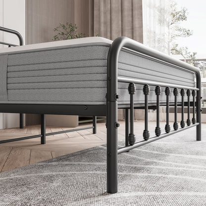 Tara Victorian-Style Steel Bed Frame by HouseOfZazla with grey fabric panels and black rails on Tampa Home & Garden Store