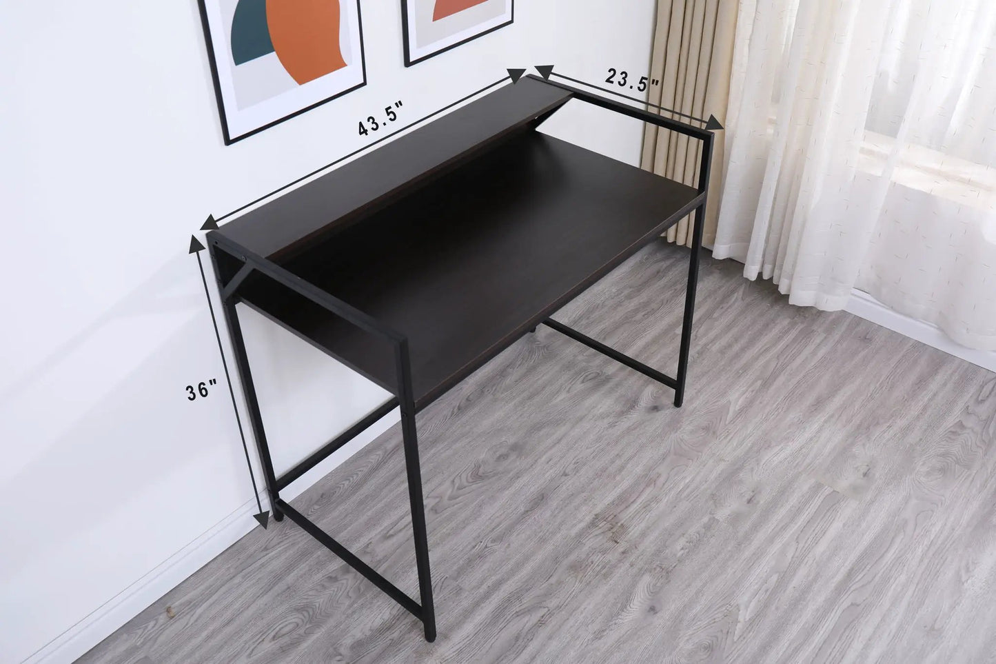 Console table narrow modern entryway table in black with steel frame and dark wood top on Tampa Home & Garden Store