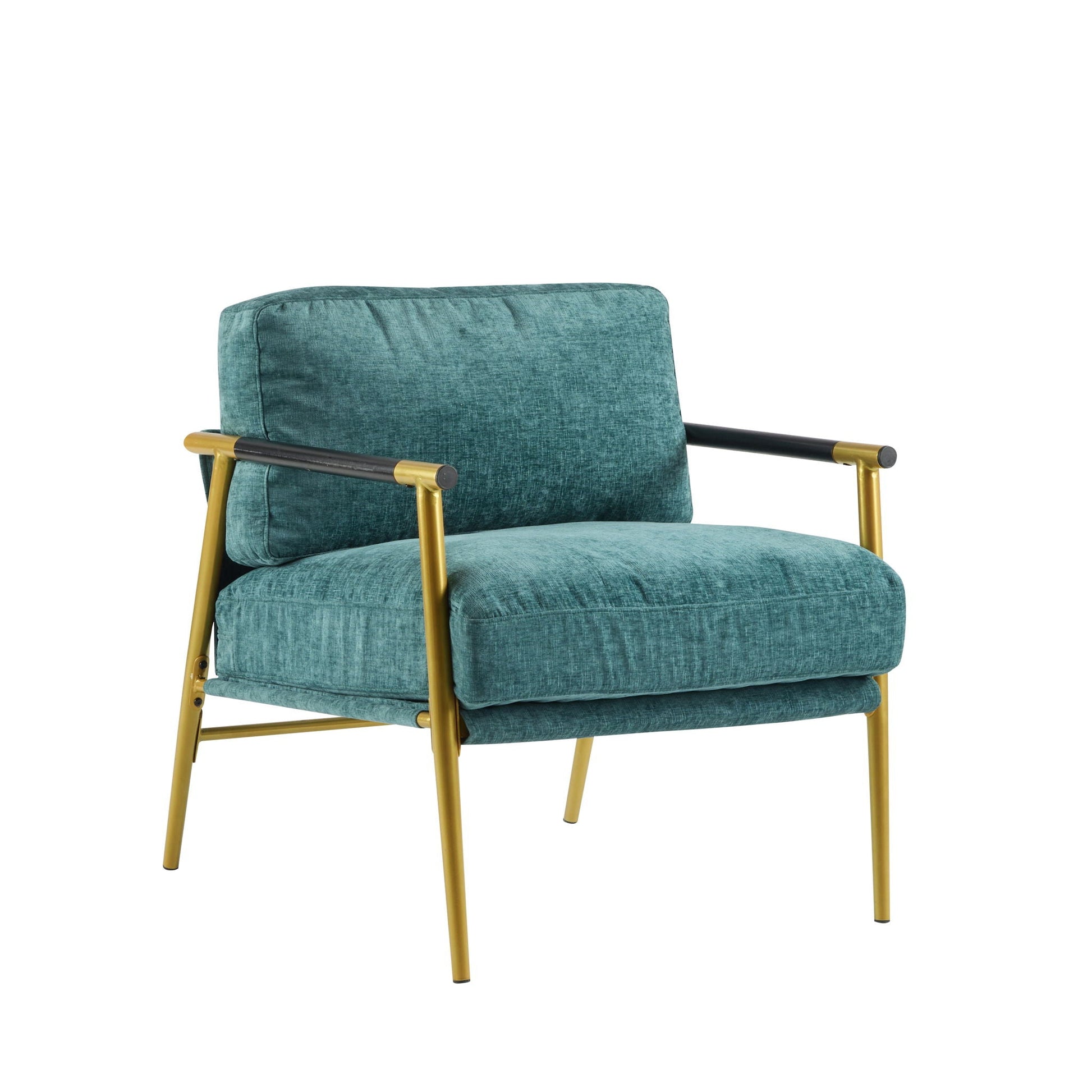 Modern accent chair with plush teal velvet cushions and gold metal armrests by HouseOfZazla on Tampa Home & Garden Store
