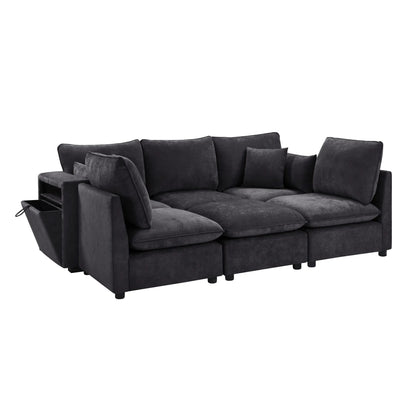 Modern charcoal U-shaped sectional sofa with movable ottoman, storage armrests and USB ports on Tampa Home & Garden Store