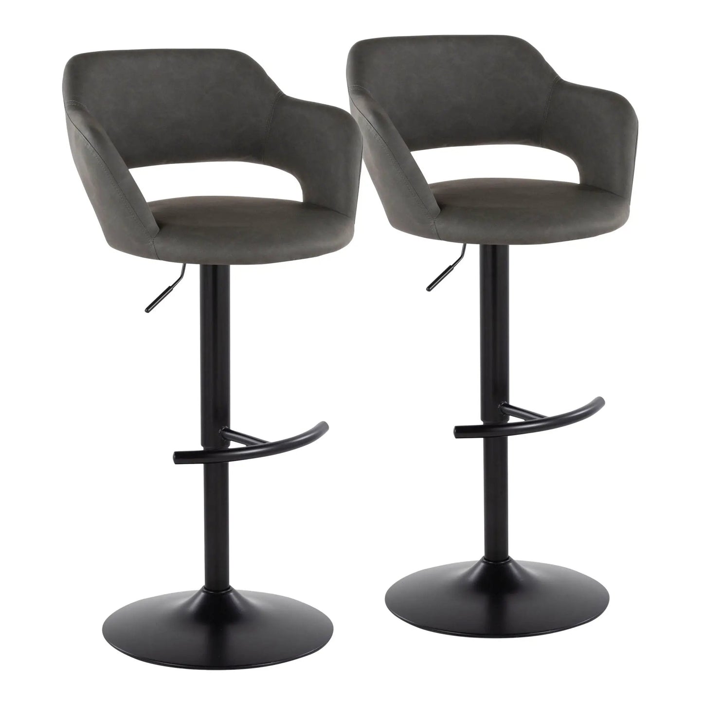 Barstools Margarite Contemporary Adjustable Swivel Set of 2 in dark gray faux leather with rounded T footrest Unique Piece Furniture on Tampa Home & Garden Store
