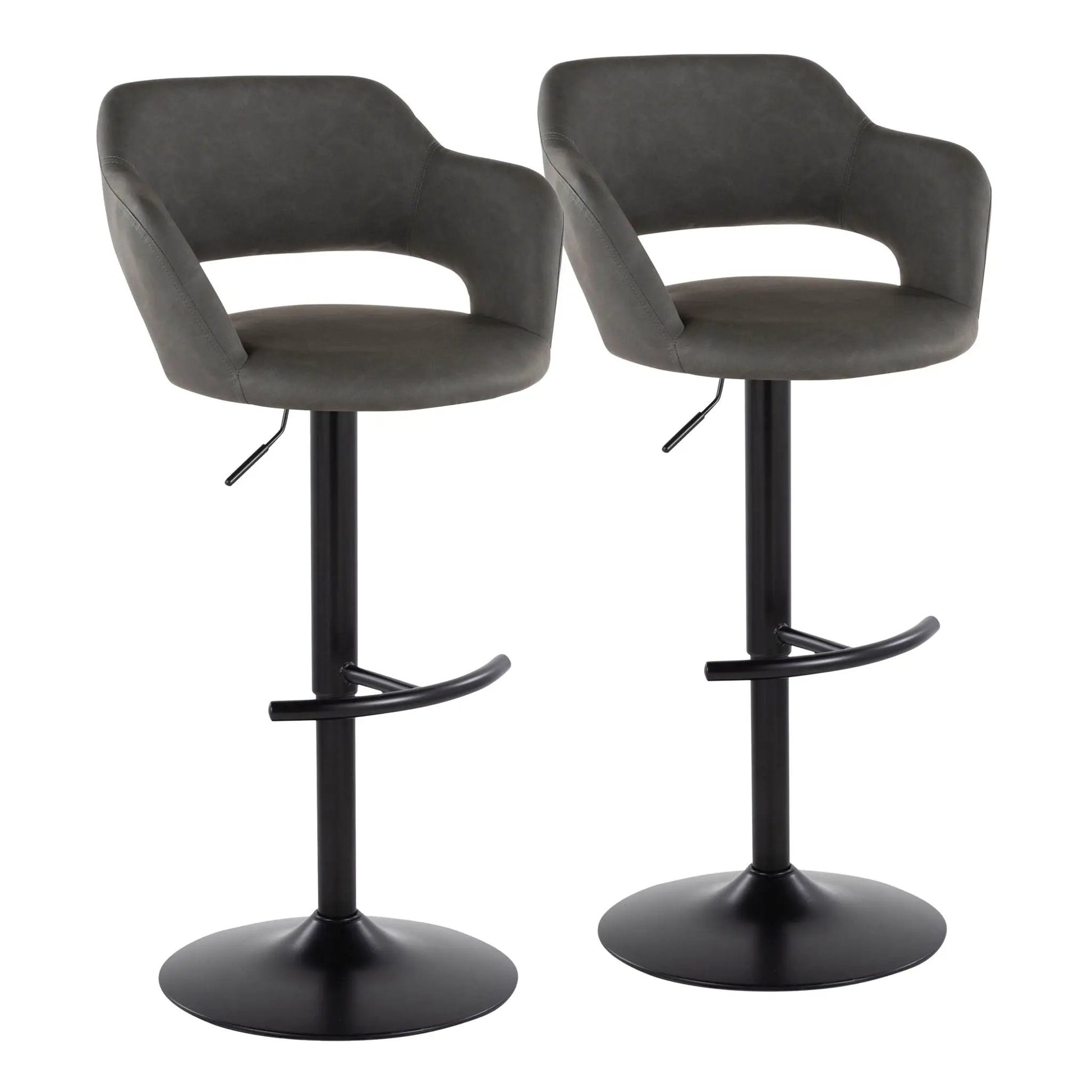 Barstools Margarite Contemporary Adjustable Swivel Set of 2 in dark gray faux leather with rounded T footrest Unique Piece Furniture on Tampa Home & Garden Store
