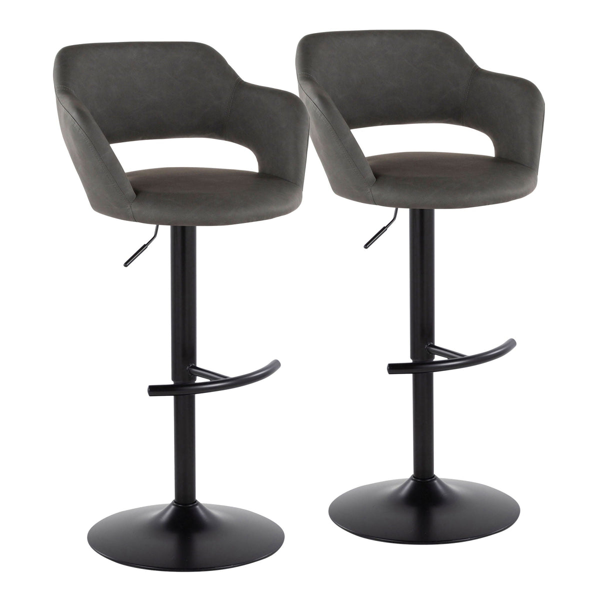Margarite adjustable swivel barstools set of 2 in dark gray faux leather with metal bases on Tampa Home & Garden Store